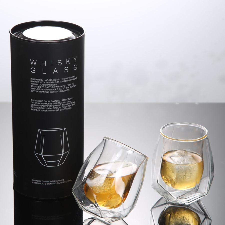 Nuevo estilo whisky copa de vino estilo europeo creativo transfronterizo copa de vino de vidrio doble capa copa de vino casera caja de regalo cilíndrico embalaje