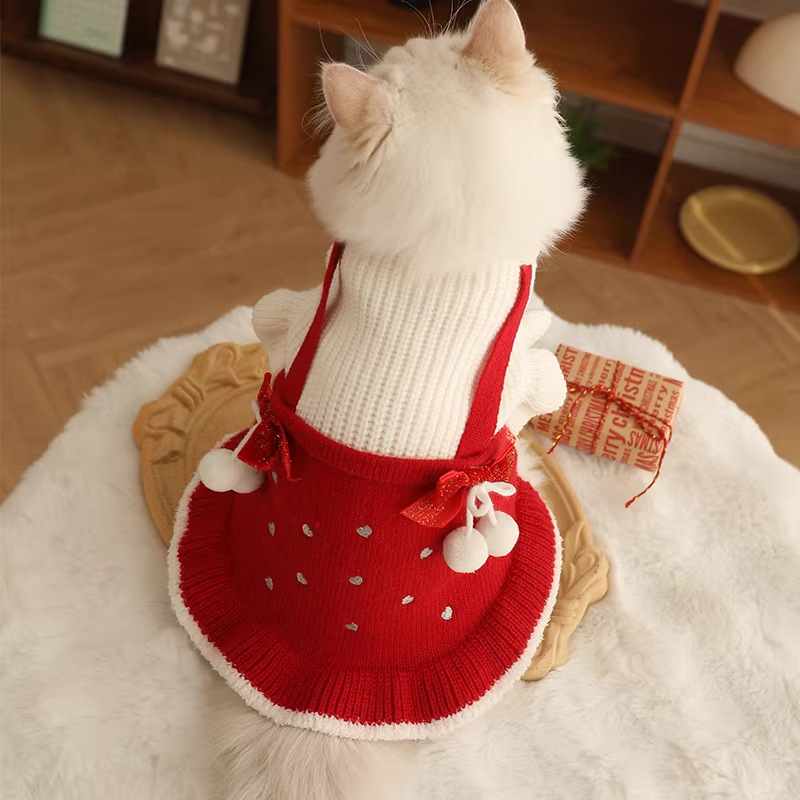 Ropa de gato otoño y invierno suéter de Navidad mascota invierno gatito calentamiento invierno anti-caída suéter de punto suave de Año Nuevo