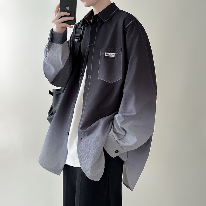 Gradient Printing Men's Casual Long-sleeved Shirt Spring and Autumn Loose Trendy Brand Sports Shirt Shirt Handsome Couple's Jacket Gradient Printing Men's Casual Long-sleeved Shirt Spring and Autumn Loose Trendy Brand Sports Shirt Shirt Handsome Couple's Jacket