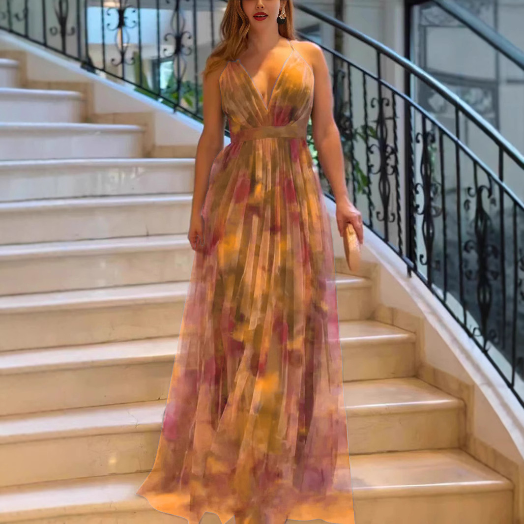 Robe à bretelles imprimée en maille pour femme, nouvelle collection printemps-été, tenue de vacances et de loisirs_voghion.com