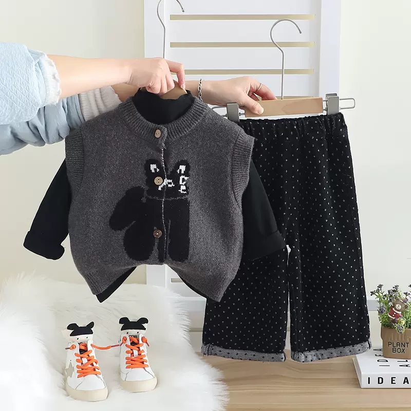 包邮Yikids女童2025新款童装韩版洋气小女孩春天毛衣三件套春秋装
