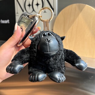 [Black Orangutan] Real Wool Car Keychain Pendant Stuffed Doll Doll School Bag Pendant Gift Cartoon