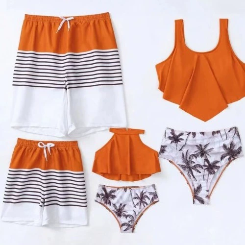 Трансграничная мода Европейское и американское бикини сексуальный сплошной цвет шить мать и дочь отец и сын купальник родитель-ребенок семейный купальник бикини