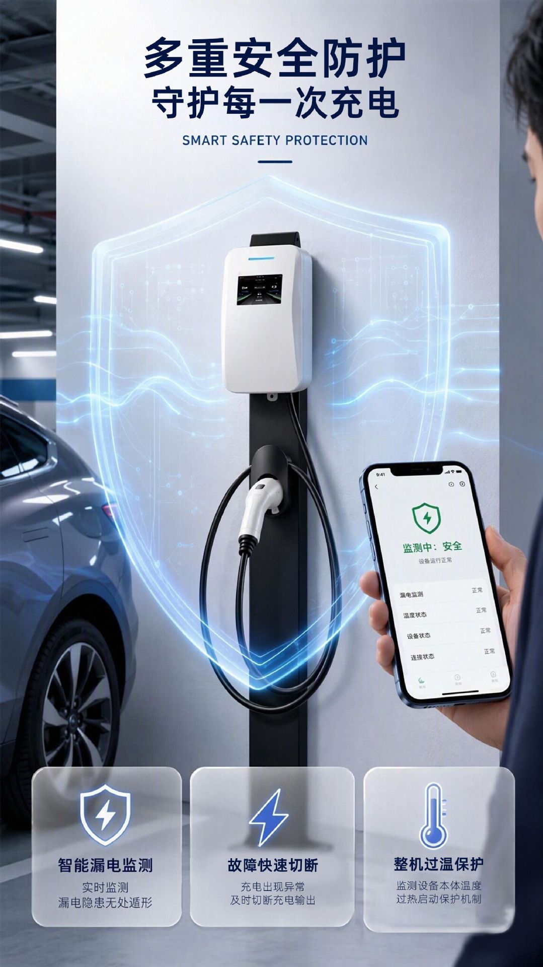 7Kw Ac Charging Pile for Home Use, Slow Charging Gun Charger for Electric Vehicles