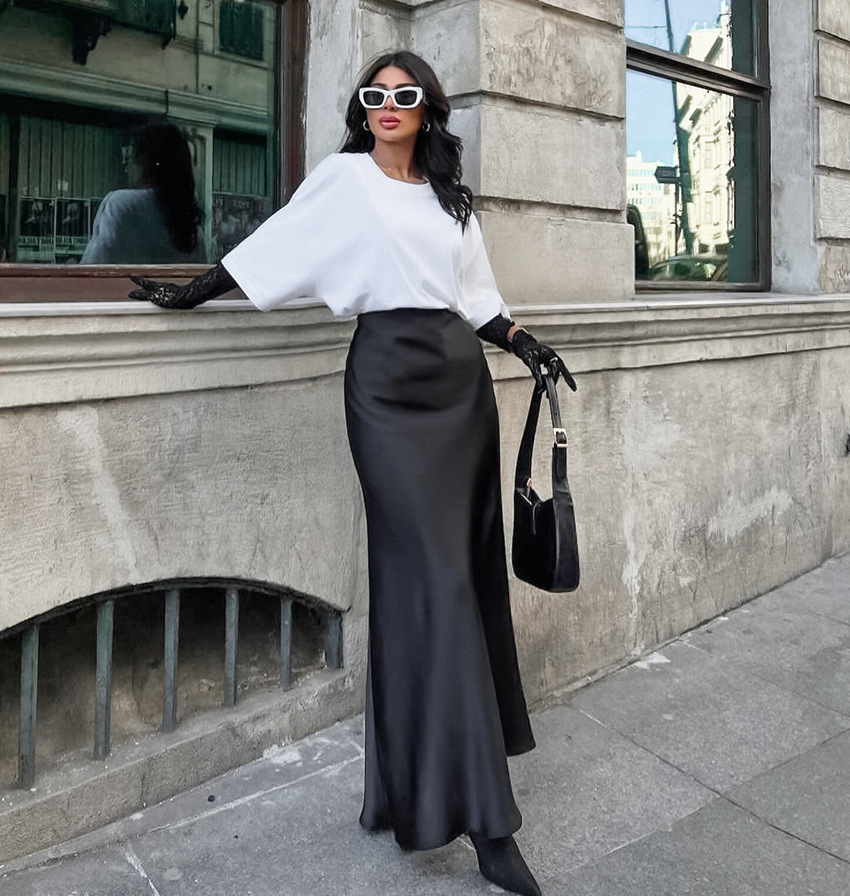 Women's Clothing 2024 acetate satin skirt female autumn new style drape slim A line long skirt high end women's clothing_voghion.com