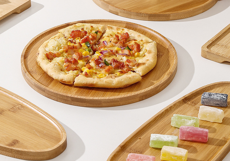 Madera de bambú plato de fruta de madera maciza Plato cuadrado postre estante redondo doble pastel plato de fruta de madera té de la tarde