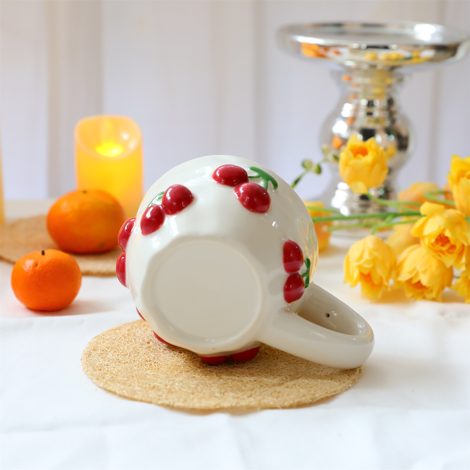 780g Weight Mug Kitchen and drinking utensils 1 Piece Quantity Banquet, Party Occasion ceramics Material Cherry Pattern Casual, Elegant, Cute Style Casual Elegant Cute Cherry Ceramics Mug 1 Piece 16