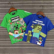 外贸原单童装批发 夏季新款卡通我的世界纯棉中大童短袖 男童休闲