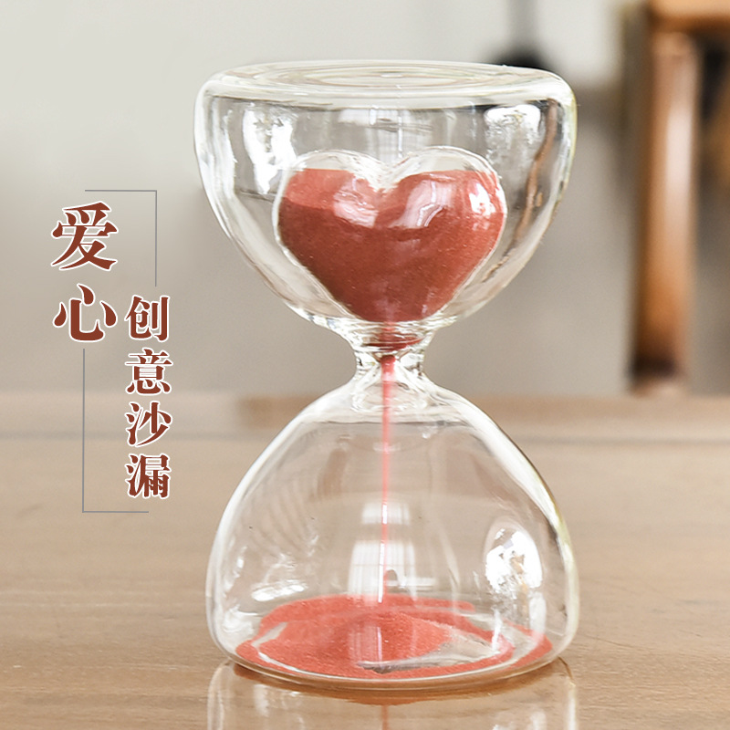 Reloj de arena de doble corazón de vidrio para el hogar, adornos de mesa, regalos creativos para parejas