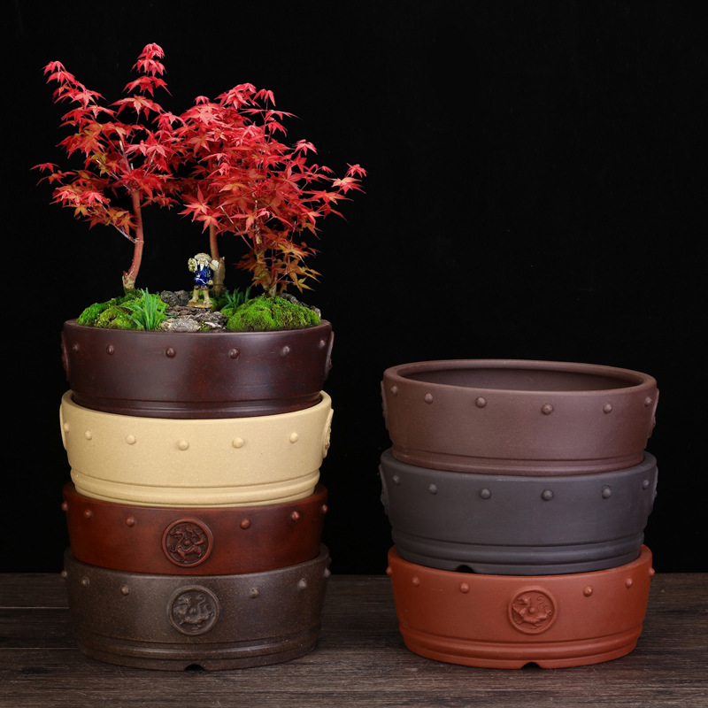Yixing purple sand orchid flower pot household creative classical ceramic stoneware old pile green plant Black Pine pot succulent plant wholesale