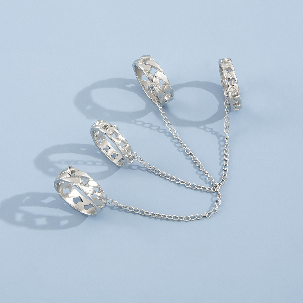 Creative personality index finger trend chain double ring ring two-piece set