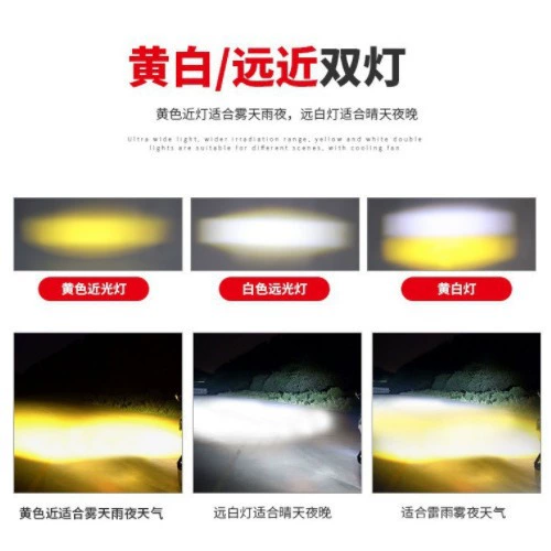 Мотоциклетные головные светильники LED — суперяркость, линза Sanzhu, подсветка для съемок, автомобильный переделочный свет желтого и белого цвета