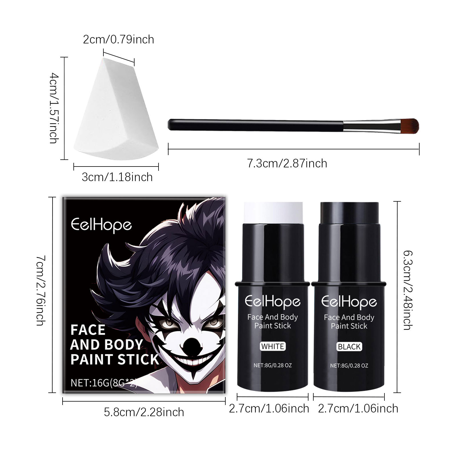 Black  White Face Paint Kit - Long-Lasting Waterproof Halloween Makeup Set