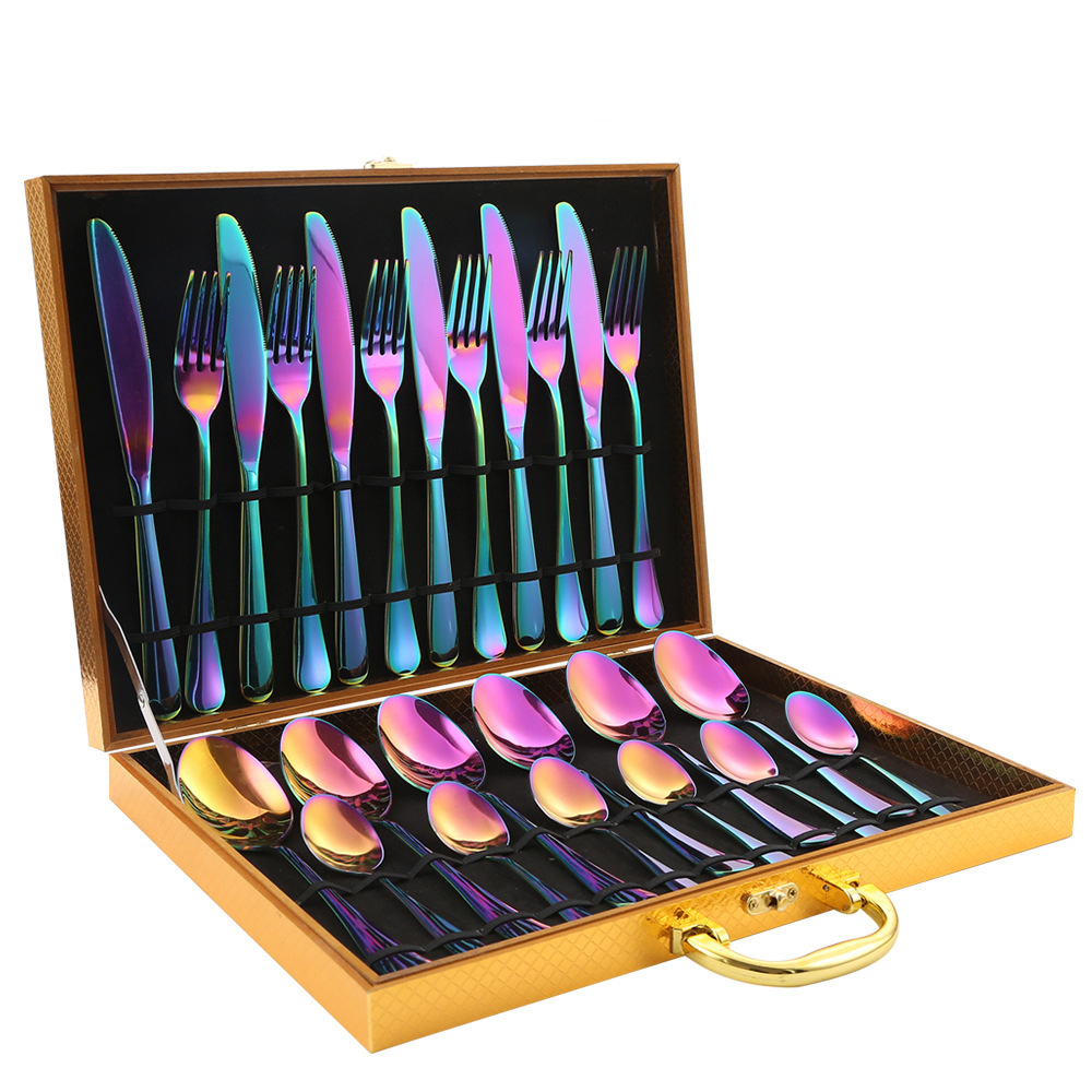Juego de cubiertos occidentales de acero inoxidable 24 piezas con caja de regalo cuchillo tenedor cuchara
