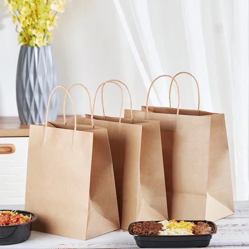 食品包装纸袋编制提绳袋咖啡奶茶打包袋服装礼物手提牛皮纸袋