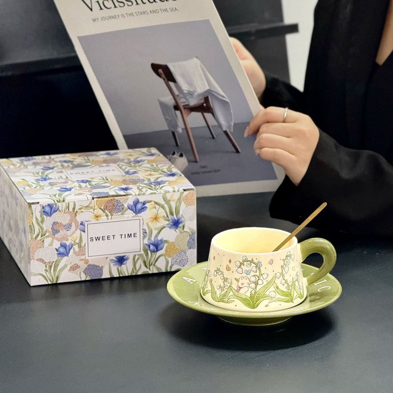 コーヒーカップとソーサーセット、かわいいウサギのギフト、お土産、カップルギフトボックス、新築祝い、オーキッド、親友へのギフト、レトロ|undefined