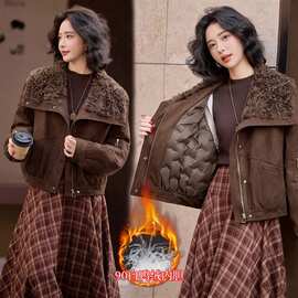羽绒服外套女年冬季新款时尚羊羔毛拼接羽绒外套女