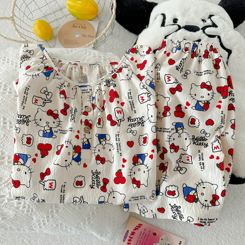 Kt Cat Pajamas Women's Summer Short-Sleeved Shorts Cloud Cotton Round Neck Cute Students Can Wear Outside Home Clothes Set