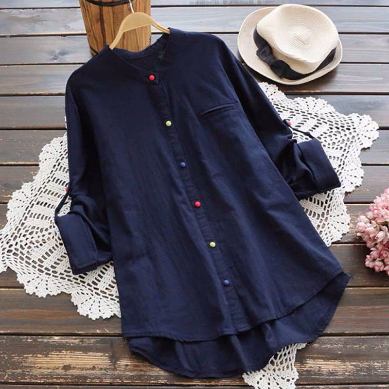 Demi-season solid shirt, Amazon, cotton and linen, oversize, plus size
