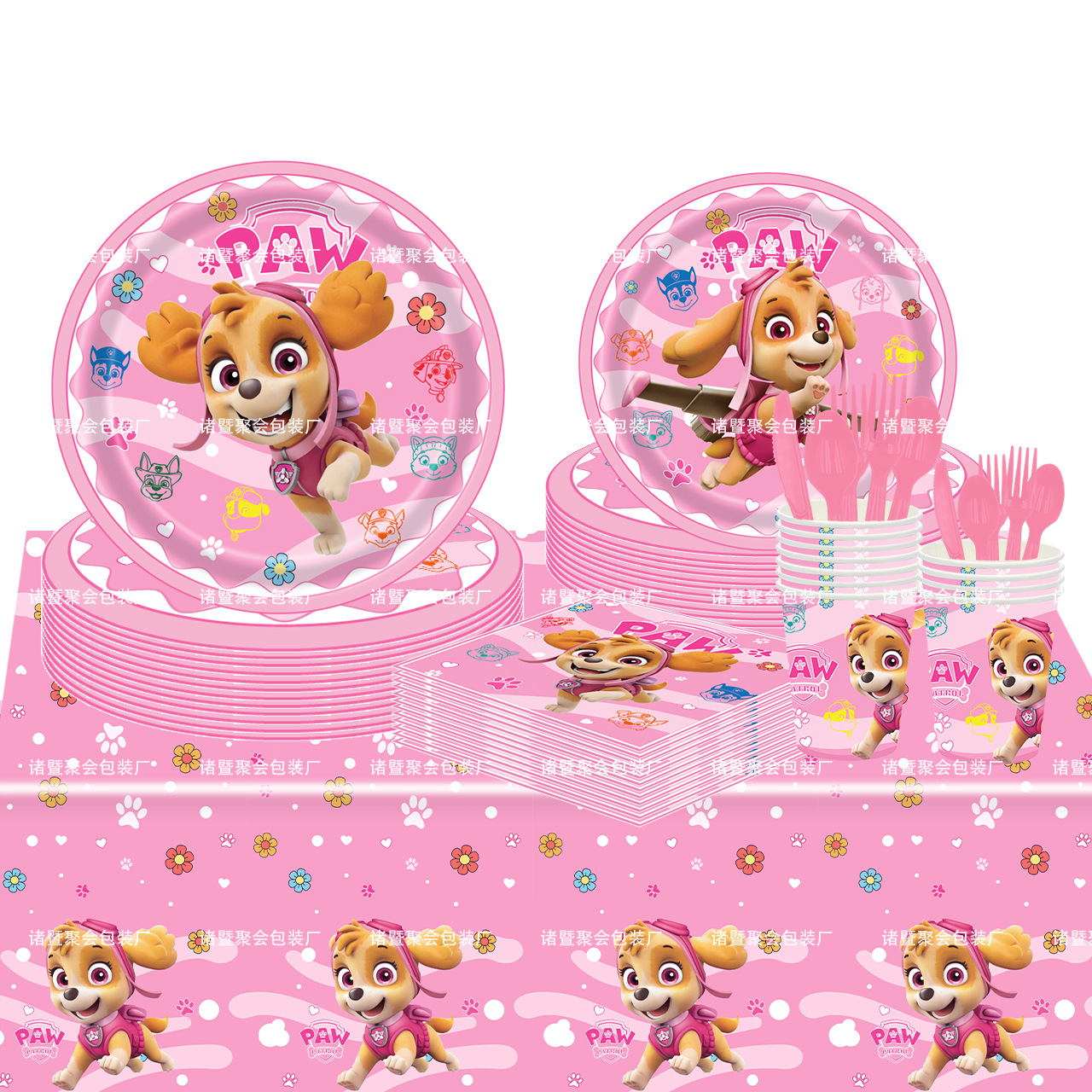 New Pink Paw Patrol Party Tableware Set Dog-Themed Paper Cups and Plates Children's Birthday Knife, Fork, Spoon Decoration Supplies