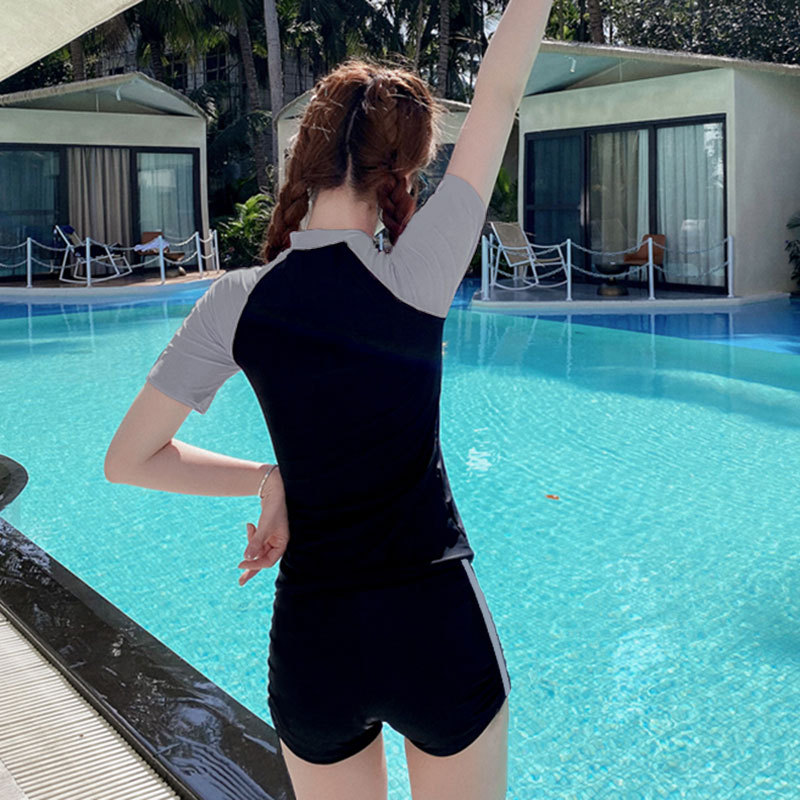 Traje de baño de dos piezas para mujer aguas termales 2023 nuevo popular adelgazamiento vientre cubriendo piscina conservadora especial traje de baño de manga corta