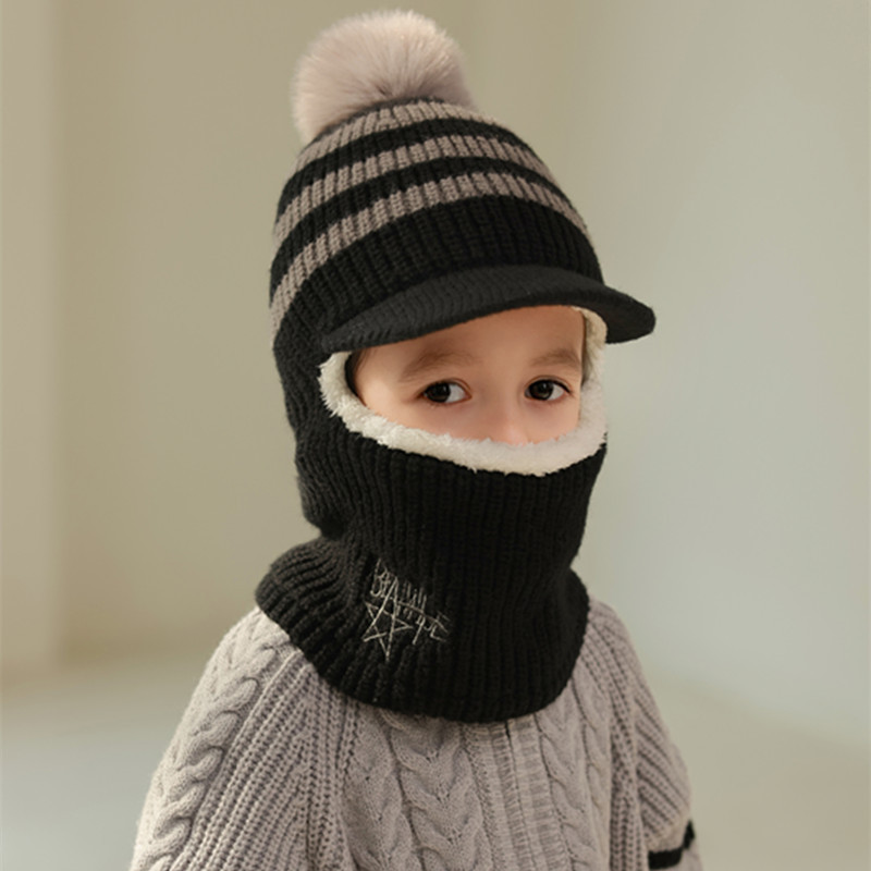 子供の赤ちゃんの帽子秋冬にベルベットをつけて保温毛糸帽を厚くするファッション男女の子供の耳保護顔の一体帽|undefined