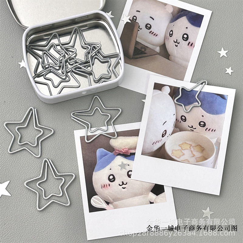 ins シルバー五芒星ペーパークリップ高価値ハンドブック diy 装飾材料固定特殊形状カード包装材料|undefined