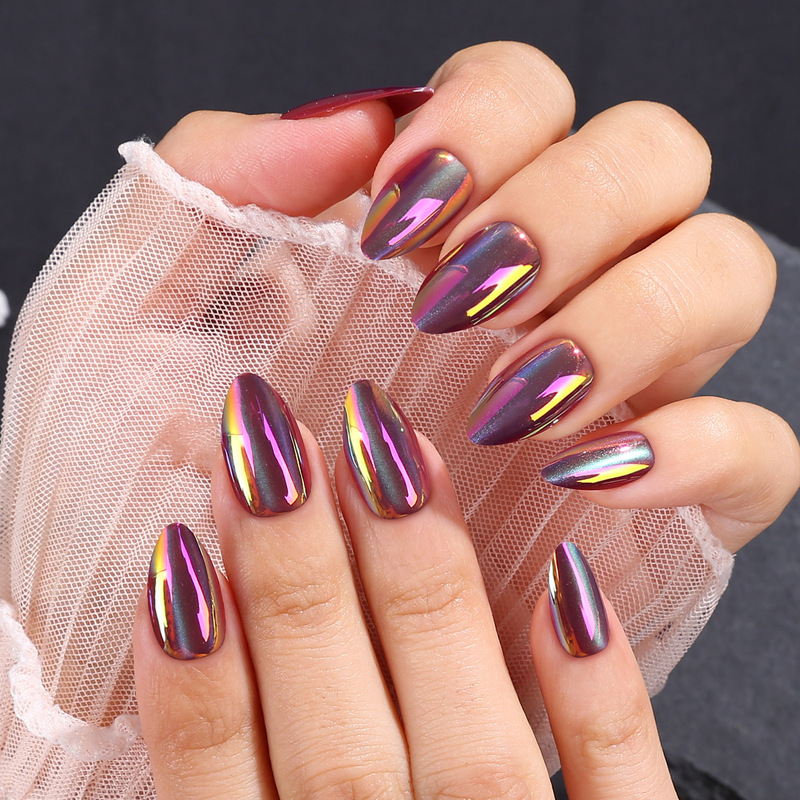 New Electroplated Cat-Eye Wearable Nails Almond Tip Nails Colorful Manicure Pre-Made Fake Nails Manicure Special Wholesale