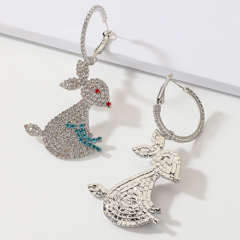 Cute Diamond Rabbit Earrings Fashion Personality Cartoon Jade Rabbit Animal Earrings display picture 3