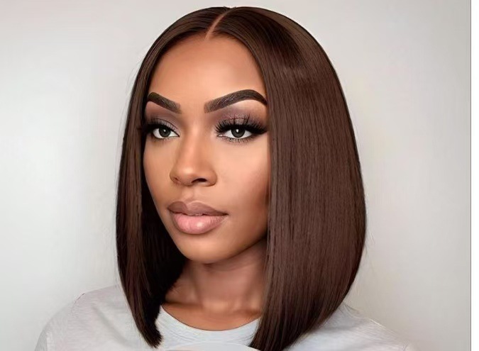 Peluca de cabeza de Bobo transfronteriza peluca europea y americana pelo liso corto para mujer, peluca de fibra química de color degradado medio, cubierta completa