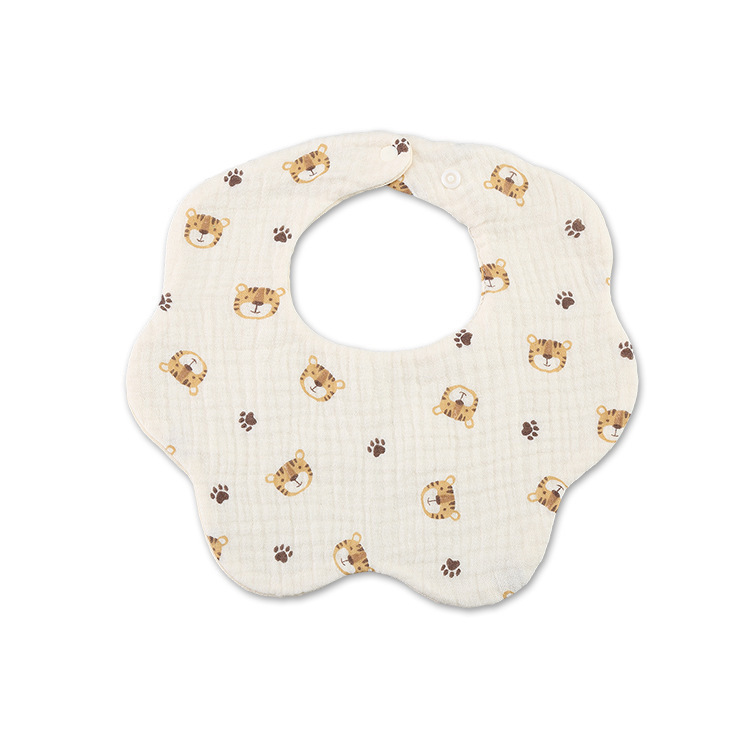 Toalla de saliva para bebé 6 capas de gasa de algodón grueso babero de bebé de 360 grados con impresión de dibujos animados babero para bebé