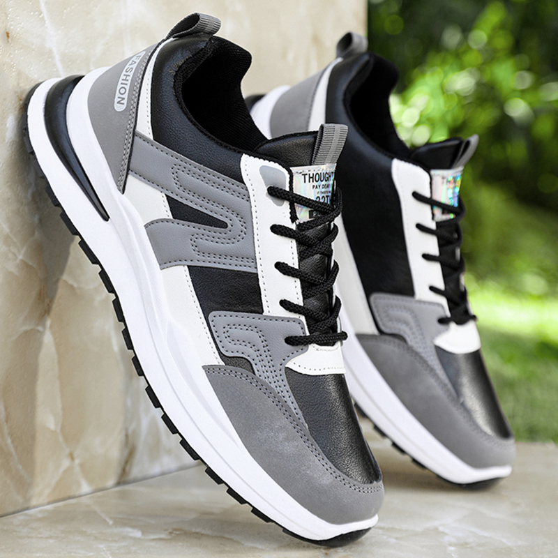 Zapatos Deportivos de Primavera para Hombre, Nuevos Zapatos Casuales de Cuero Impermeables Antideslizantes Negros para Hombre, Zapatos Deportivos para Correr para Hombre