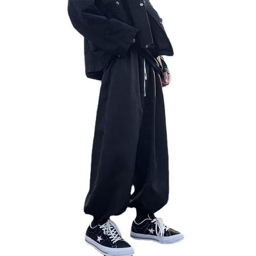 Men's Autumn Harlon Pants Japanese City Boy Wide Leg Casual Pants Streetwear Straight Leg Loose Tied-in Lantern Pants