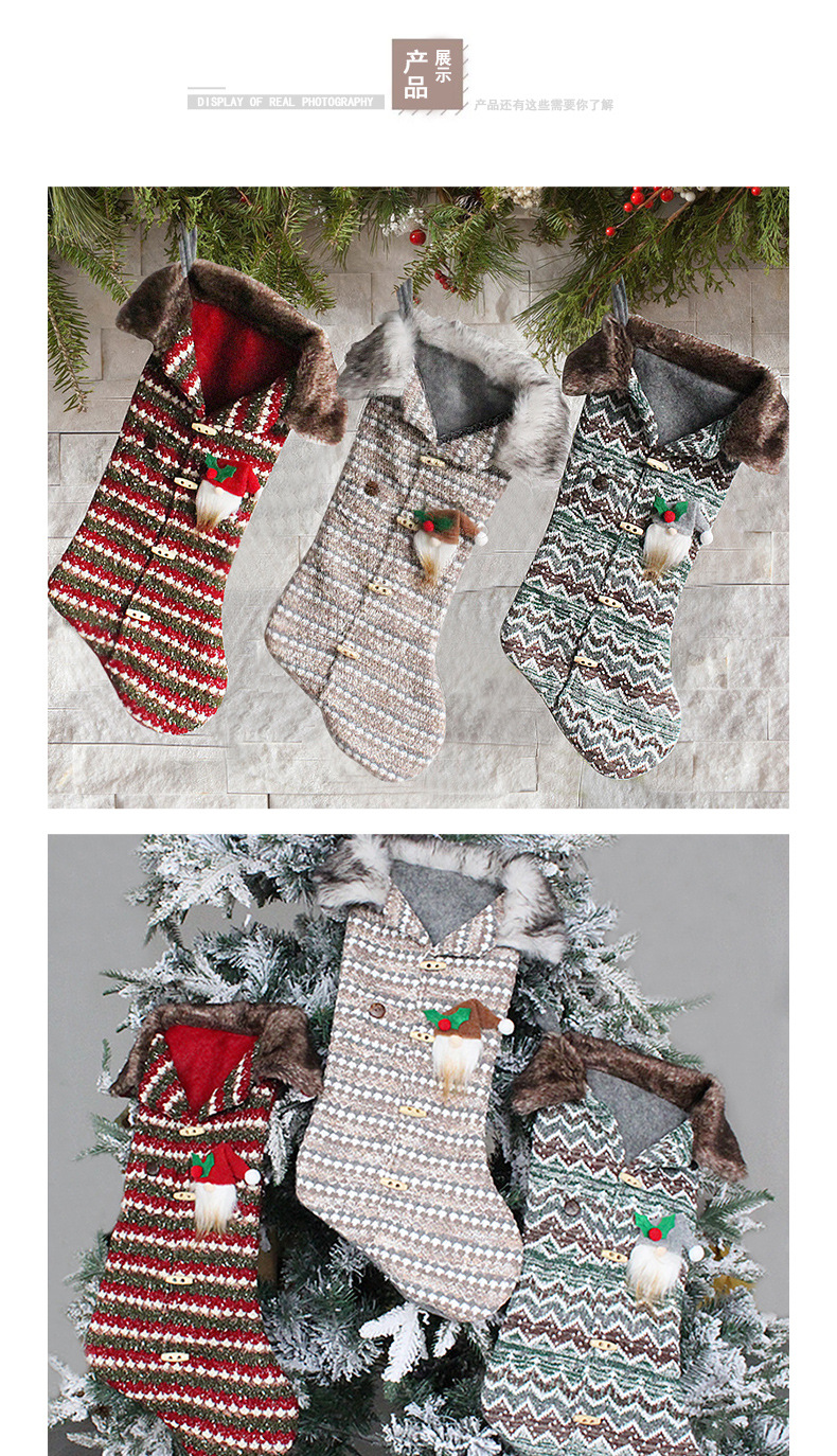 Hong Kong Love Plaid Christmas Stockings Knitted Candy Bag Christmas Tree Ornaments Socks Holiday Gift Bag Decoration Props display picture 2