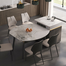 岛台餐桌可变圆桌家用多功能岩板倒台伸缩折叠分离式茶桌意式极简