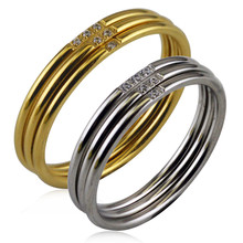 简约个性钛钢指环外贸欧美风饰品三线三圈戒微镶水钻戒手饰品R749