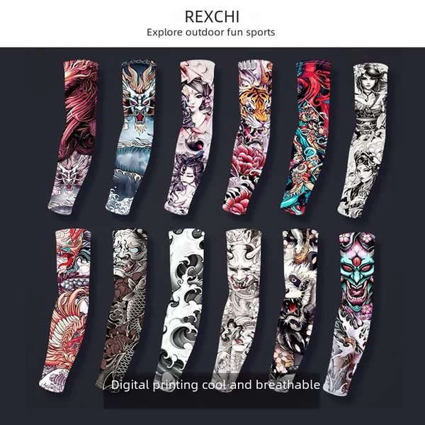 Ricky Tattoo Sleeves Summer Ice Silk Sleeves Sunscreen UV Protection Seamless Sweat Absorbing Breathable Sleeves Flower Arm Ice Sleeves