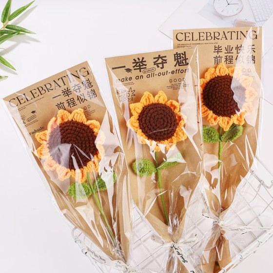 Graduation season sunflower simulation flower finished college entrance examination to send students, teachers and elders gratitude diy small bouquet gifts