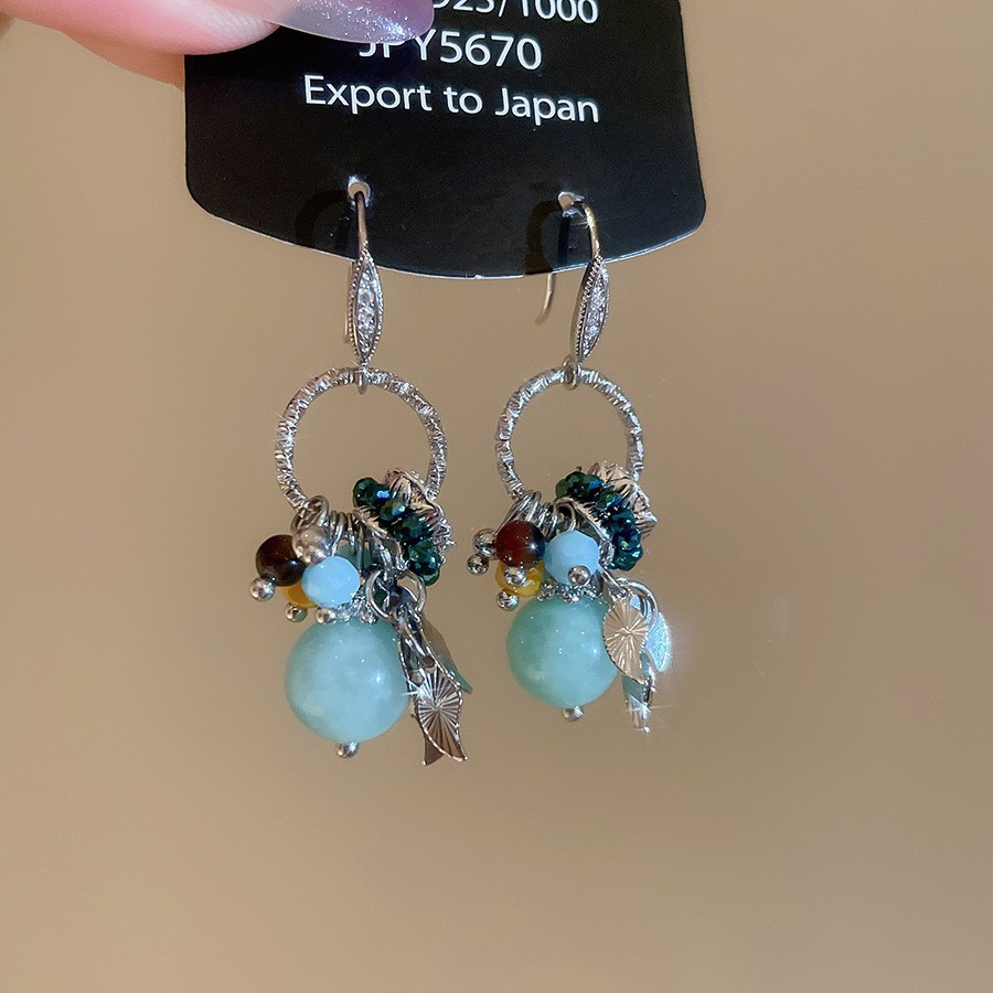 Aguja de plata con diamantes de cristal pendientes de bordilla estilo nacional pendientes de temperamento pequeño ligero lujo de alta calidad industria pesada exageración pendientes