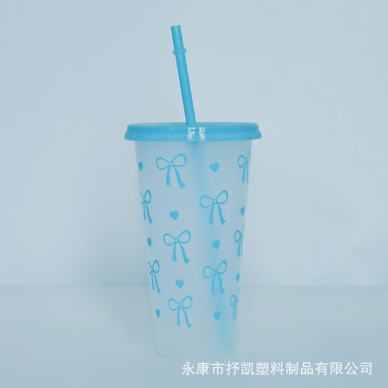 夏季爆款pp材质便携透明蝴蝶结爱心塑料吸管杯710ml大容量可logo|undefined