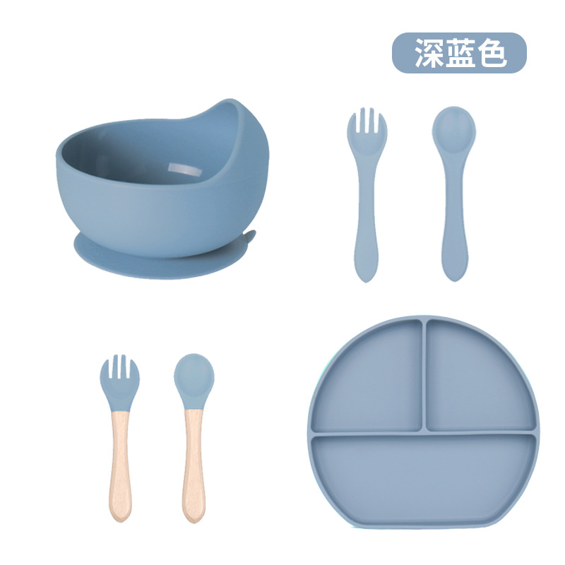 Precio bajo de la fábrica libre combinación de silicona bebé placa niños suplemento alimenticio tazón cuchara taza de agua babero traje