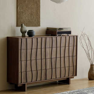 Nordic Solid Wood Chest of Drawers Black Walnut Drawer Cabinet Simple Small Apartment Bedroom Living Room Storage Locker Six Drawers