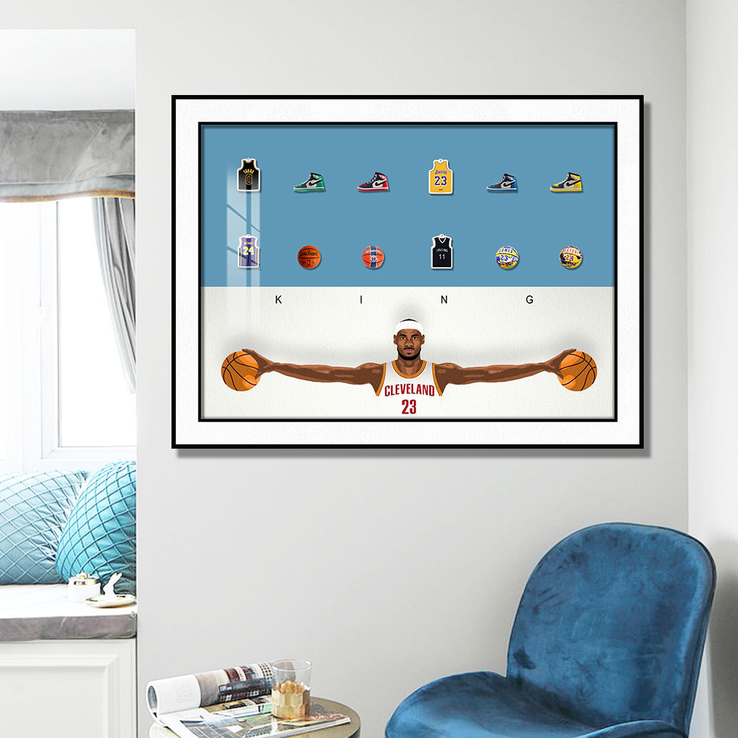 Pintura decorativa de baloncesto, estrella del baloncesto, club Jordan James, sala de estar, entrada, dormitorio, habitación de niños, pintura colgante
