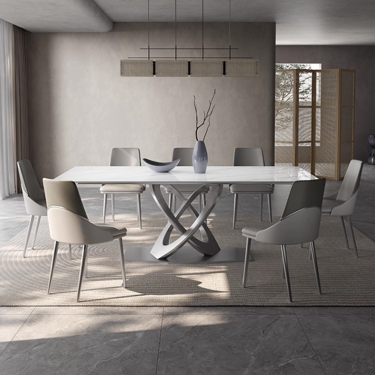 Taller casero minimalista italiano New Rock placa mesa de comedor y silla combinación de luz de lujo de alta gama brillante pequeño apartamento mesa de comedor rectangular