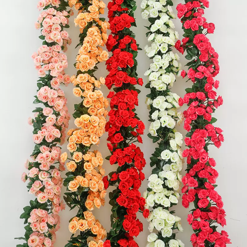 跨境热销仿真玫瑰花藤拱门装饰假花藤条藤蔓空调管道遮挡仿真藤条