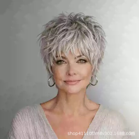 European and American Style Short Gray Fluffy Wigs for Women, Natural and Fashionable Hairpieces, Direct Sales from Cross-Border Foreign Trade Manufacturers European and American Style Short Gray Fluffy Wigs for Women, Natural and Fashionable Hairpieces, Direct Sales from Cross-Border Foreign Trade Manufacturers