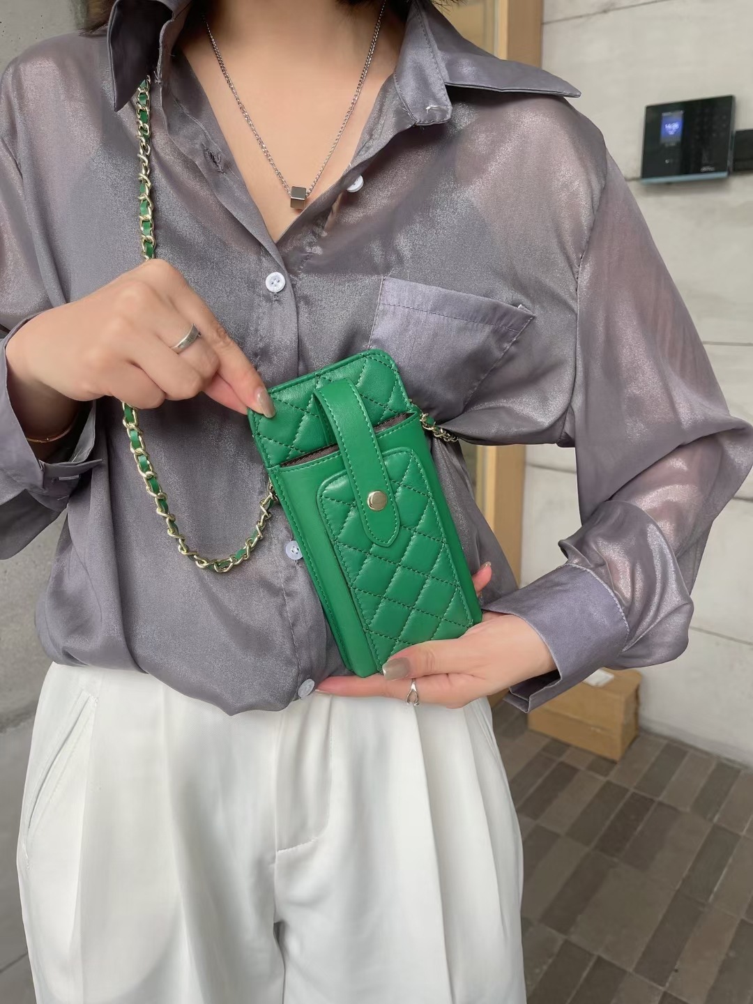 Bolso pequeño de las mujeres de alta calidad de piel de oveja suave crossbody Chanel estilo perfecto cadena bolso del teléfono móvil rombo 3027