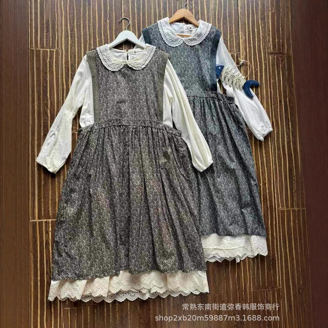 7773森系田园冬季新款碎花马夹裙连衣裙