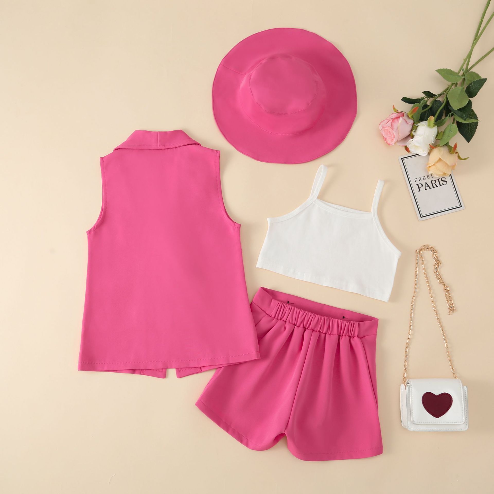 Regular Fit Fit Type Fashion Solid Color Button Cotton Girls Clothing Sets