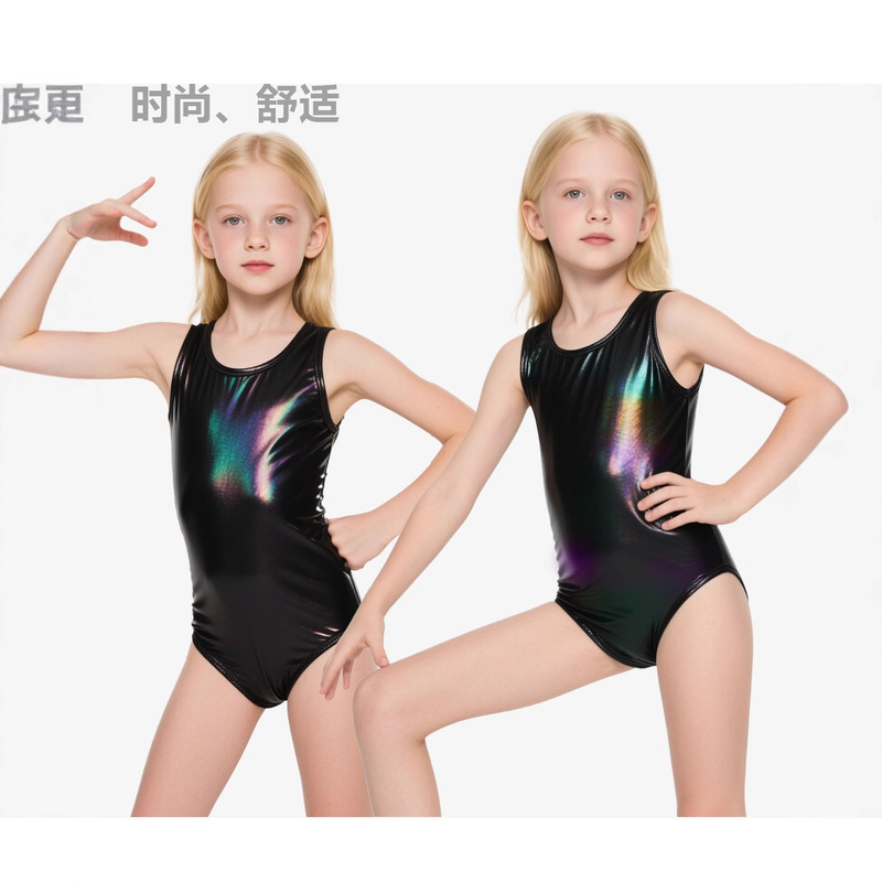 烫金舞蹈服女童芭蕾服儿童体操服表演服紧身衣连体衣短裤头三件套|undefined